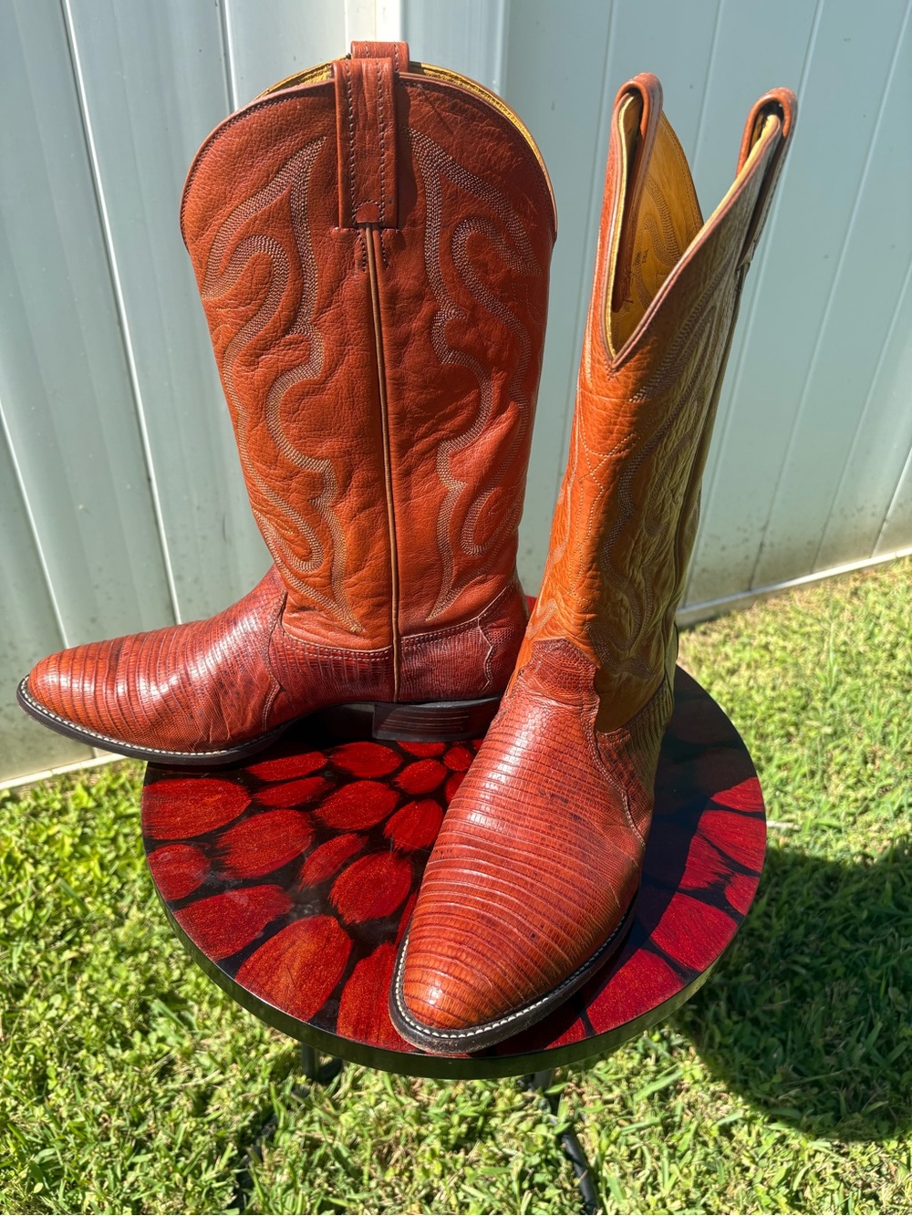 Vintage Nocona Lizard Skin Rust Brown Leather Western Boots Size 10.5 EE